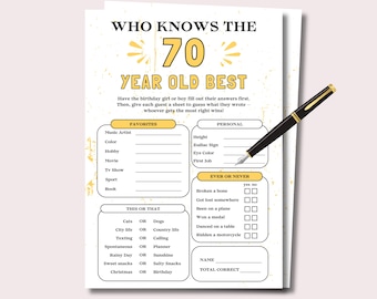 70e verjaardag Who Know the 70 Year Old Best Game, leuk 70e verjaardagsspel voor haar hem, 70e verjaardagsfeestspel, geboren in 1956 Verjaardagsspel
