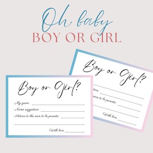 Gender Reveal Predictions And Advice Cards, Baby Shower Game, Gender Reveal Game, Minimalist Baby Game, Baby Shower Favor, Printable Game