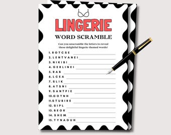 Lingerie Word Scramble, Ladies Night Game, Tjejkvällsspel, Vuxna Dirty Minds Ladies-spel för tjejkvällar, Lingerieparty-spel