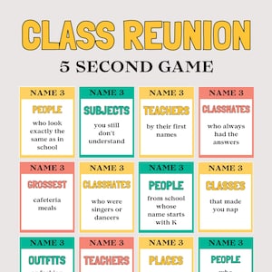 Class Reunion 5 Second Game, Fun Printable Class Reunion Game, High School Reunion Game, Class Reunion Activity Think Fast Think Quick Game
