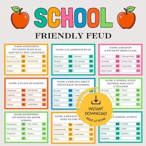 School Friendly Feud Game, Fun Printable School Icebreaker Game, Teacher Student Feud, Classroom Game for Kids, End Back to School Activity