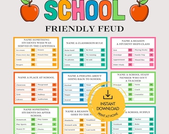 School Friendly Feud Game, Fun Printable School Icebreaker Game, Teacher Student Feud, Classroom Game for Kids, End Back to School Activity