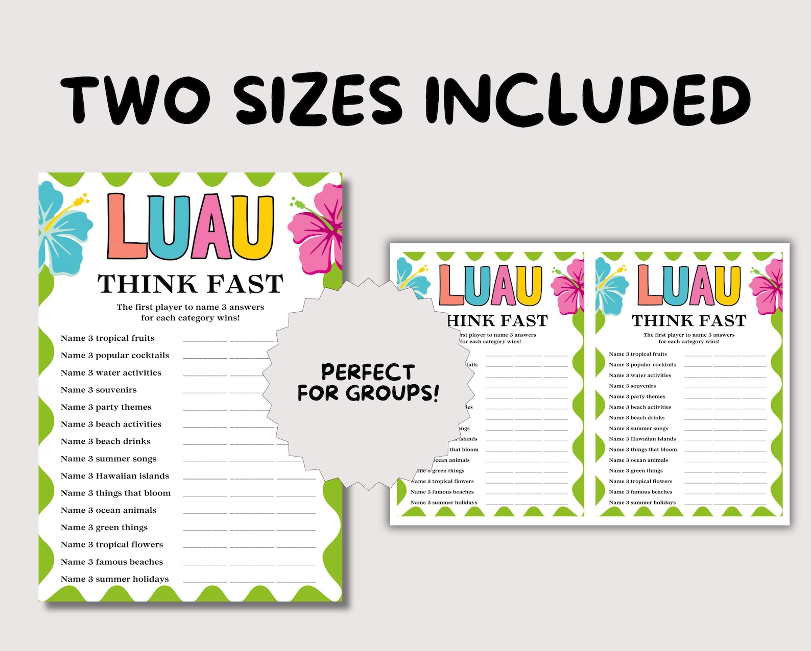 Luau Think Fast Game, Fun Printable Luau Game for Adults, Luau Party ...