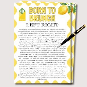 Geboren zum Brunch Links rechts Spiel, lustiges Brunch-Spiel für Frauen, Geburtstags-Brunch-Spiel, Bestehen Sie den Preis, Tee-Party-Spiele, Zitronenparty-Damen-Brunch