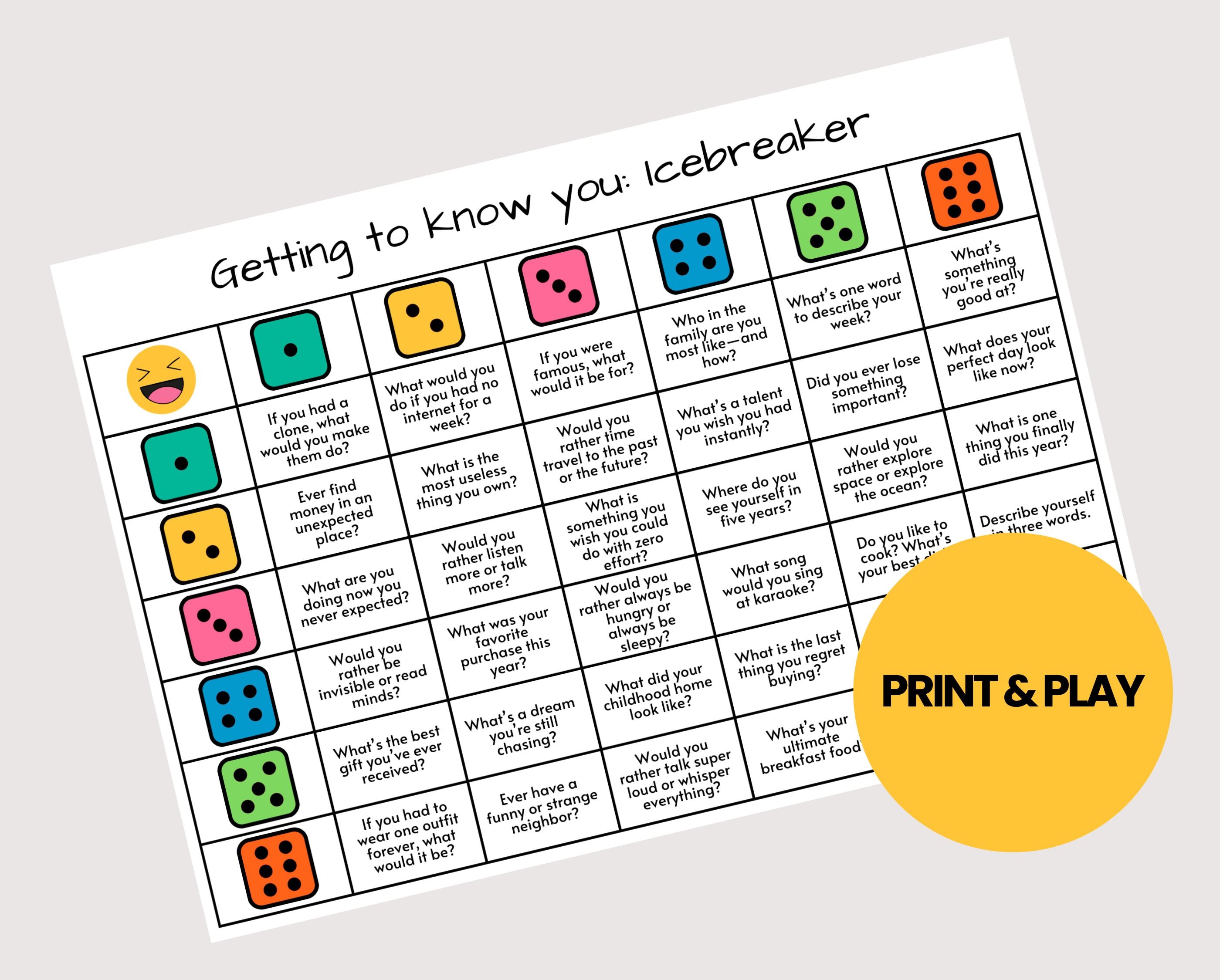 Funny Icebreaker Game, Icebreaker Activity Roll and Tell, Team Building