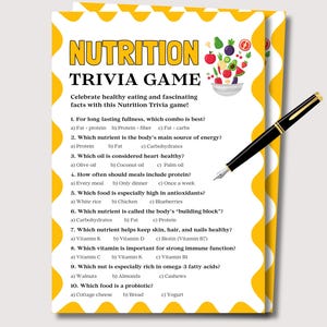 Nutrition Trivia Game, Fun Nutrition Game for Kids Adults Seniors, Nutrition Activity Quiz, Healthy Food Trivia Game, Healthy Eating Game