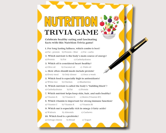 Nutrition Trivia Game, Fun Nutrition Game for Kids Adults Seniors, Nutrition Activity Quiz, Healthy Food Trivia Game, Healthy Eating Game