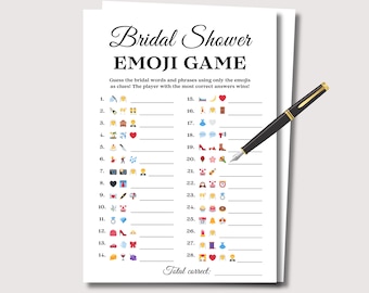 Juego de Pictionary con emojis para despedida de soltera, juego imprimible para despedida de soltera, juego de emojis para despedida de soltera, juegos para despedida de soltera, juego de frases para despedida de soltera
