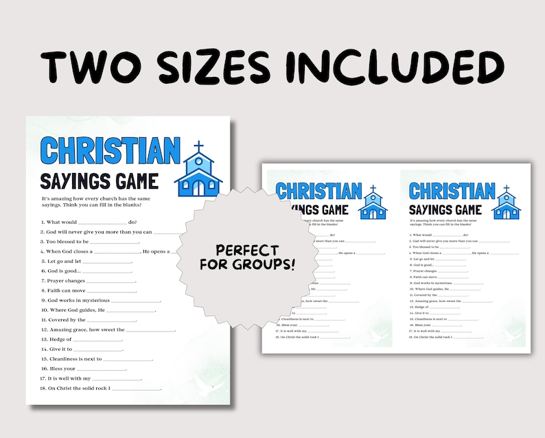 Christian Sayings Game, Fun Christian Trivia for Kids and Adults, Church Activity for Teens Sunday School Game, Bible Games Women's Ministy