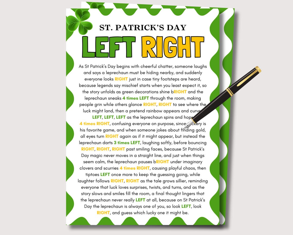 St Patrick's Day Left Right Game, Fun St Patricks Day Game for Adults ...