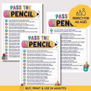 Pass the Pencil, Fun Printable Classroom Game for Students & Teachers, First Day of School Activity for Kids, Teacher Back to School Game