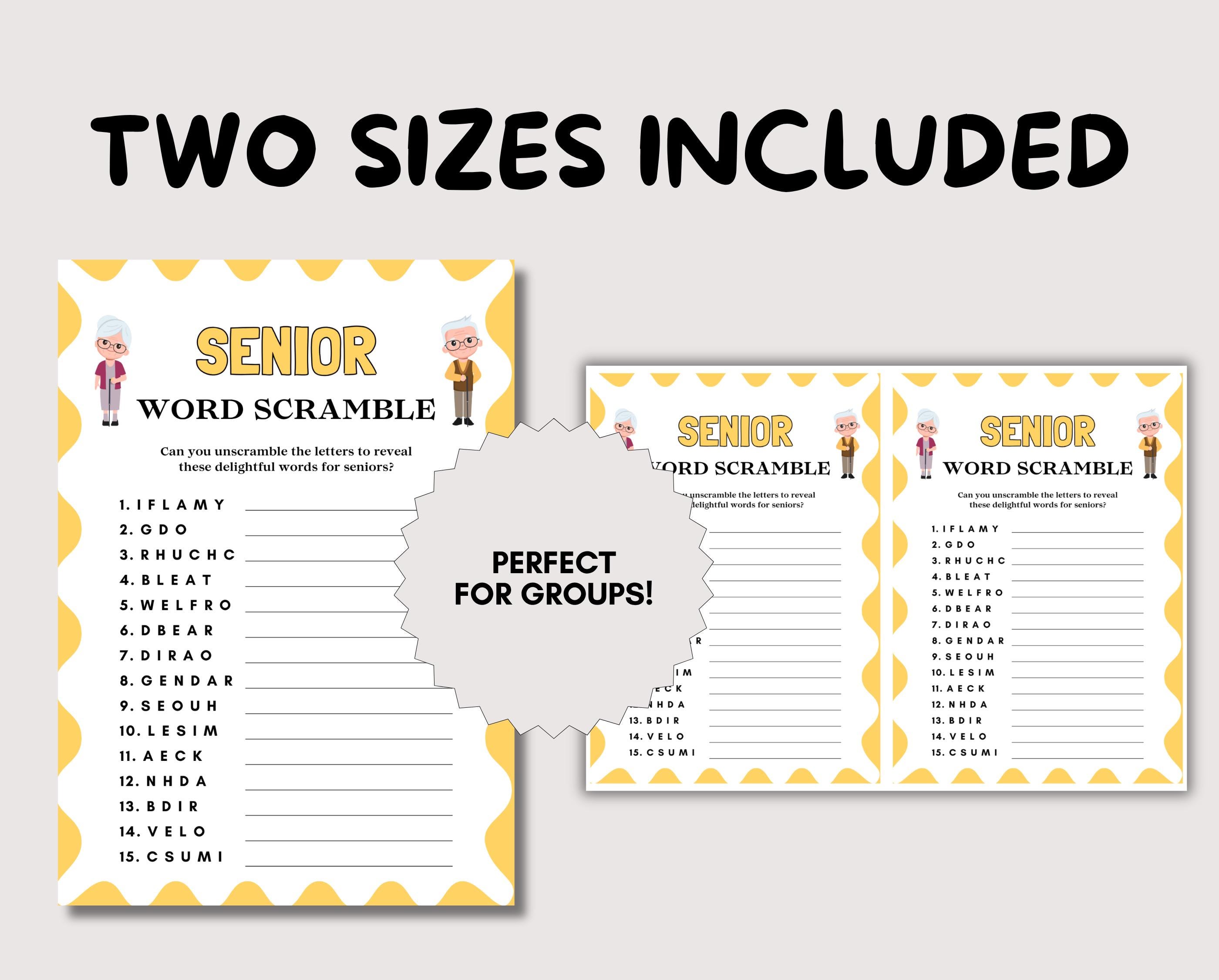 Games for Seniors Word Scramble, Games for Senior Citizens, Senior