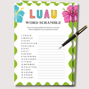 Luau Games Word Scramble, Luau Party Games, Hawaiian Party Games, Hawaiian Games, Tropical Games, Summer Party Games, Aloha Party Games