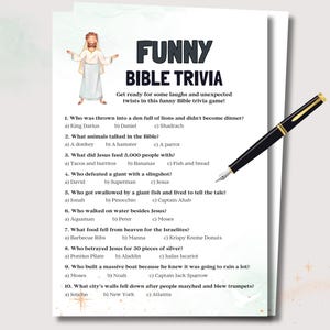 Gioco divertente a quiz sulla Bibbia, gioco religioso sulla Bibbia stampabile, attività per bambini in chiesa, gioco a quiz sulla Bibbia per la scuola domenicale, gioco cristiano per adolescenti