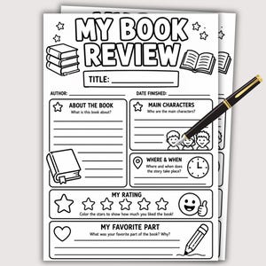 Kids Book Review Template, Easy & Fun Printable Book Report for Kids, Summer Reading Log Challenge, Reading Response, Reading Worksheet PDF