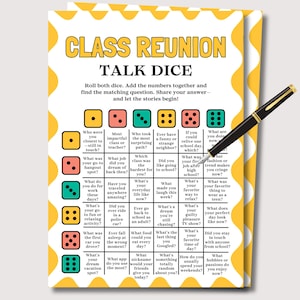 Class Reunion Talk Dice Game, Fun Printable Class Reunion Game, High School Reunion Game, Class Reunion Activity Group Ice Breaker Game