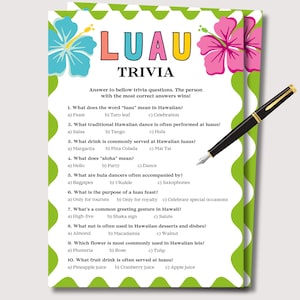 Luau Games Luau Trivia, Luau Party Games, Hawaiian Themed Game, Summer Party Games, Hawaiian Games, Tropical Games, Luau Adult Kids Games