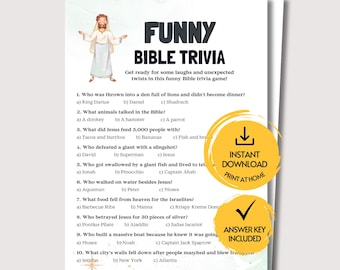 Jeu biblique amusant pour enfants et adolescents, jeu biblique imprimable pour groupes de jeunes, quiz biblique pour l'école du dimanche, activité pour groupes paroissiaux, jeu d'étude biblique