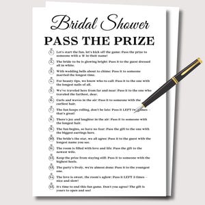 Pass the Prize Bridal Shower Game, Bridal Shower Games Printable, Bridal Pass the Gift Poem, Bridal Pass the Parcel Bridal Shower Activities