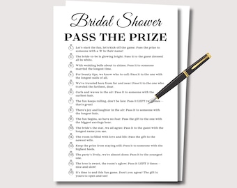 Juego de despedida de soltera "Pasa el premio", juegos imprimibles para despedida de soltera, poema para despedida de soltera "Pasa el regalo", actividades para despedida de soltera "Pasa el paquete"