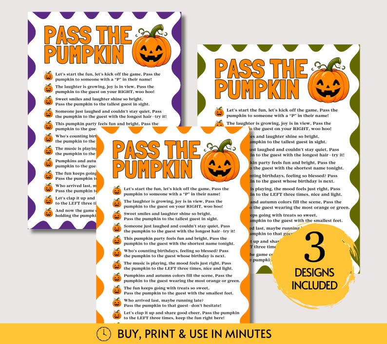 Pass the Pumpkin Game, Fun Printable Halloween Game & Thanksgiving Game ...