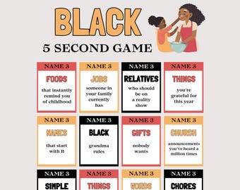 Jeu de 5 secondes noir, jeu amusant pour réunion de famille noir, brise-glace pour réunion de famille, jeux noirs pour activité familiale Réfléchissez vite Réfléchissez vite