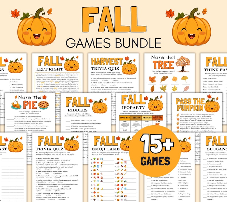 Fall Games Bundle, Fun Printable Fall Party Games for Kids & Adults ...