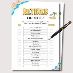 Gioco a quiz sulla pensione, giochi per la pensione, gioco per feste di lavoro per pensionati, quiz per feste di pensionamento, gioco per colleghi di lavoro, giochi di addio per insegnanti.