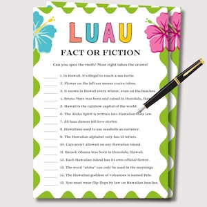 Luau Games Fact or Fiction, Luau Party Games, Hawaiian Themed Game, Summer Party Games, Luau Ice Breakers Tropical Hawaiian Game Luau Trivia