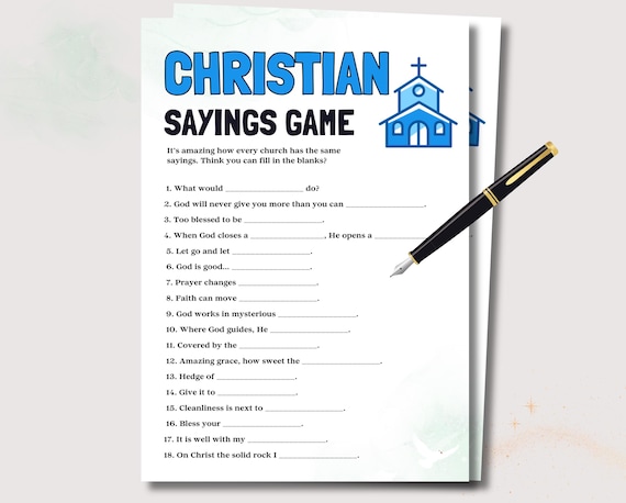 Christian Sayings Game, Fun Christian Trivia for Kids and Adults, Church Activity for Teens Sunday School Game, Bible Games Women's Ministry