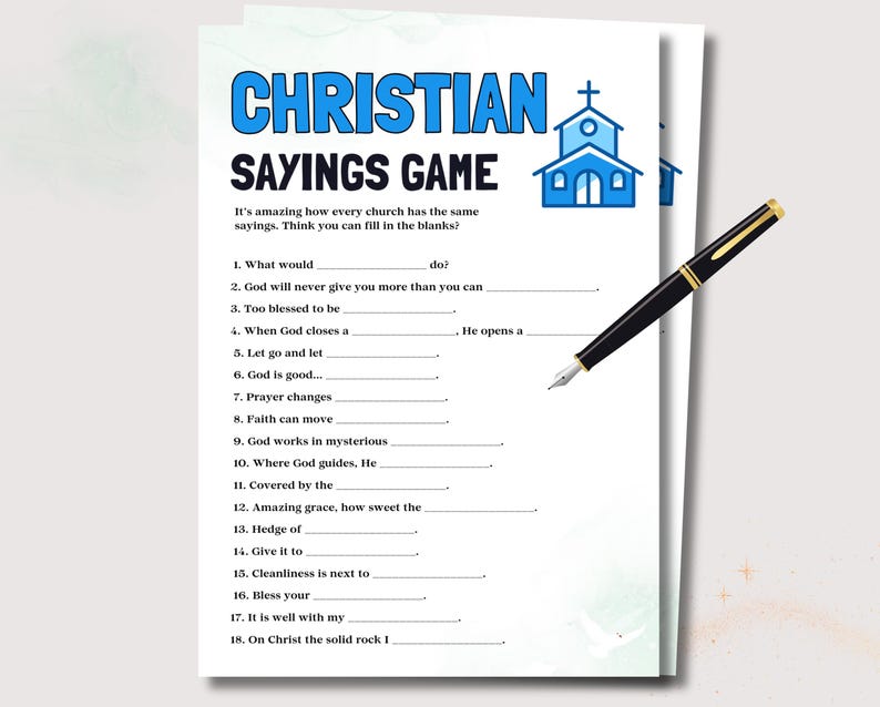 Christian Sayings Game, Fun Christian Trivia for Kids and Adults, Church Activity for Teens Sunday School Game, Bible Games Women's Ministy