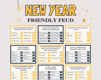 New Years Feud Game, Fun New Years Game for Adults Teen Kids, New Years Eve Feud, New Years Party Trivia Quiz, Family New Years Activity