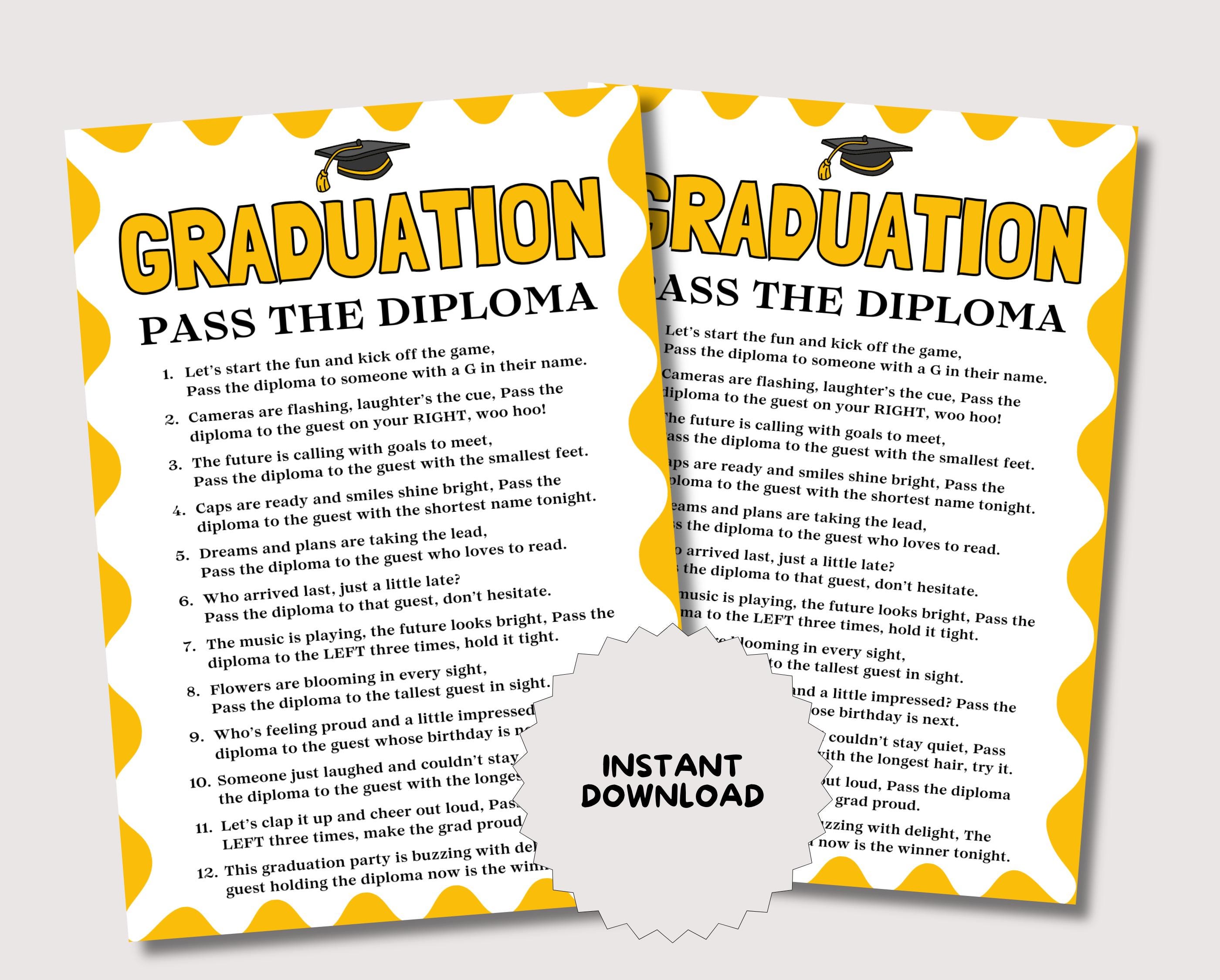 Pass the Diploma, Fun Graduation Pass the Prize Game, Printable ...