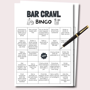 Pub Crawl Bingo, Bar Crawl Bingo, Birthday Bar Crawl for Men Woman, Bar Bingo, Birthday Pub Crawl, Birthday Bar Crawl Scavenger Hunt