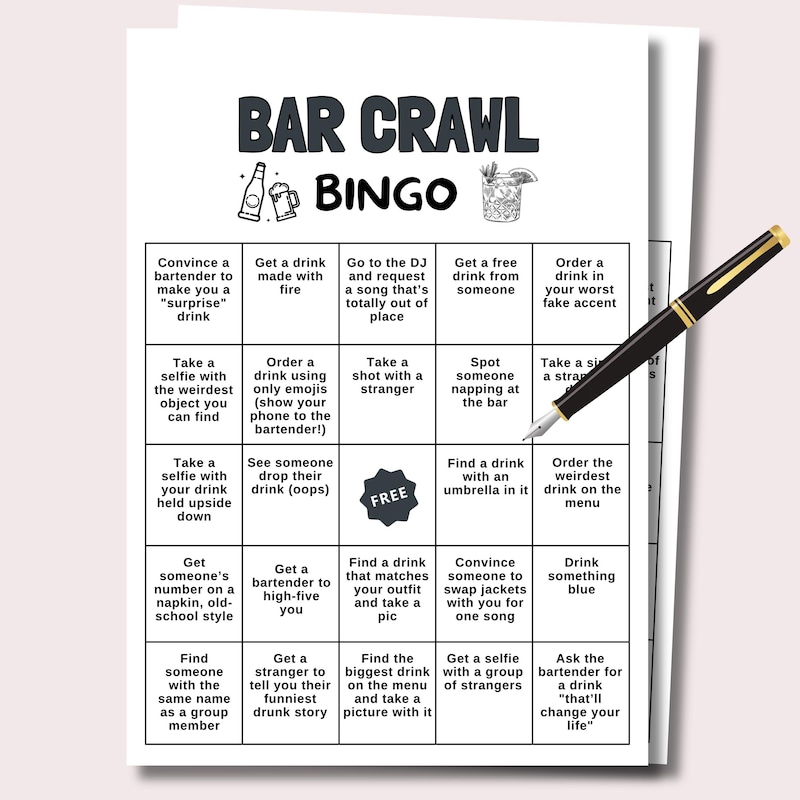 Bar Bingo Sheet - Etsy UK
