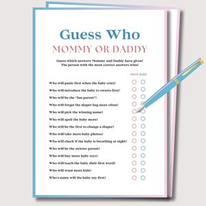 Guess Who Mommy or Daddy Game, Baby Shower Party Game, Guess Who Said It Game, Minimalist Baby Shower Game, Printable Baby Trivia Game