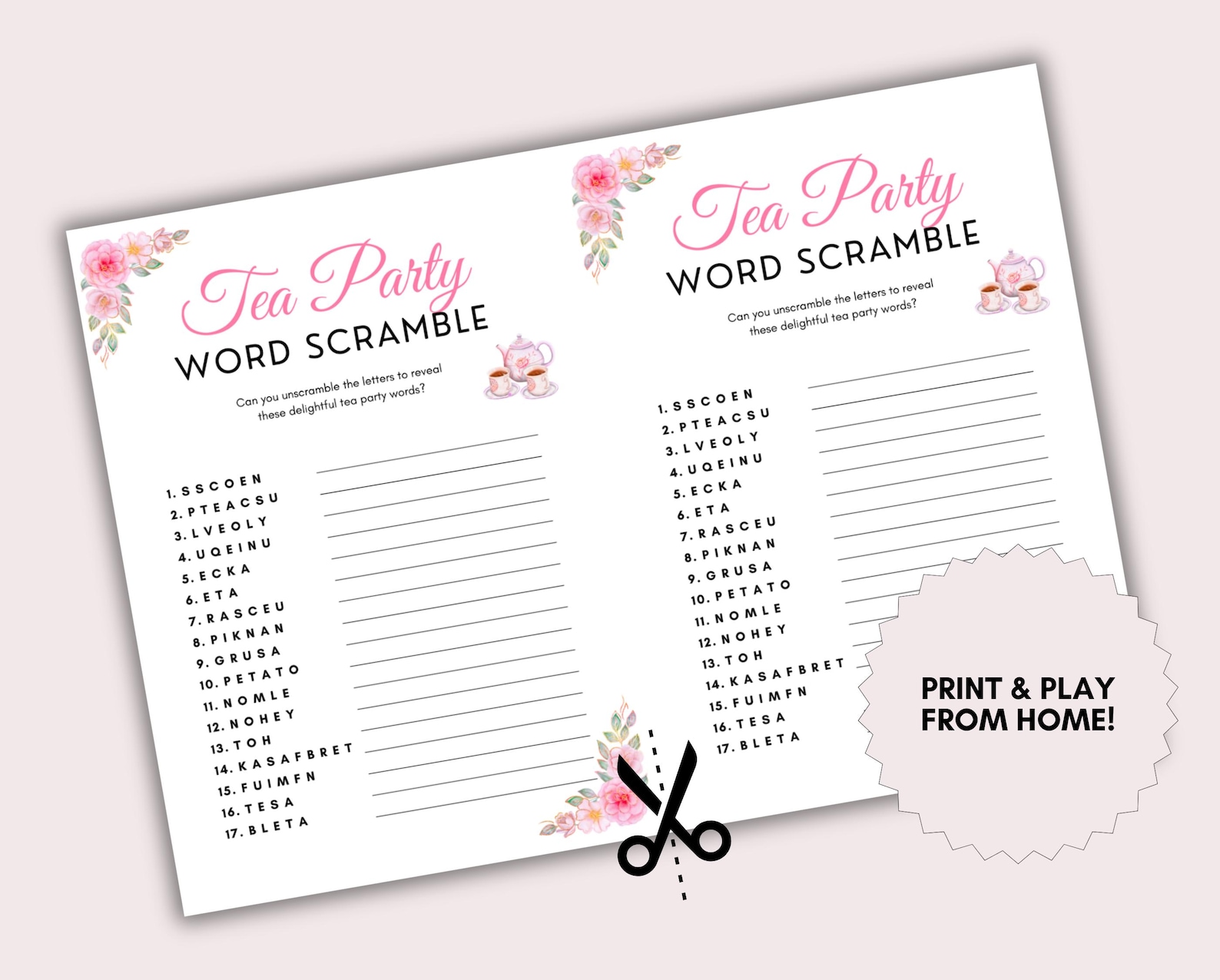 Tea Part Word Tea Party Games, Tea Party Word Scramble, Adult Tea Party Games ...