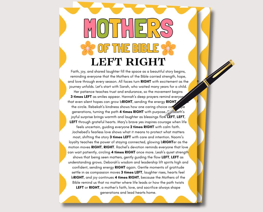 Mothers of the Bible Left Right Game, Fun Christian Mothers Day Game ...