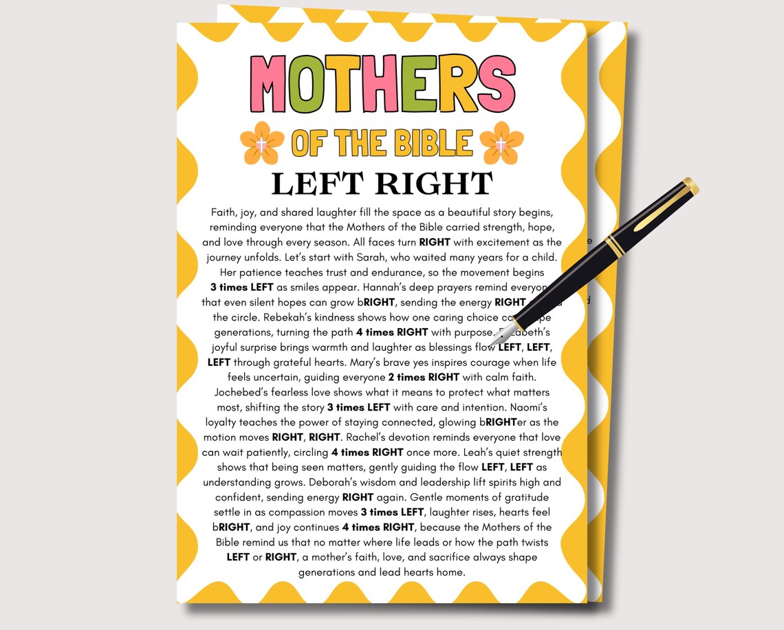 Mothers of the Bible Left Right Game, Fun Christian Mothers Day Game ...