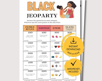 Black Jeopardy Game, Funny Black Family Reunion Game, Black Games for Family, Black Family Games, Family Jeopardy Game, Black Game Night