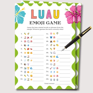 Luau Games Emoji Game, Luau Party Games, Hawaiian Themed Game, Summer Party Games, Luau Ice Breakers, Hawaiian Games, Luau Kids Adult Game