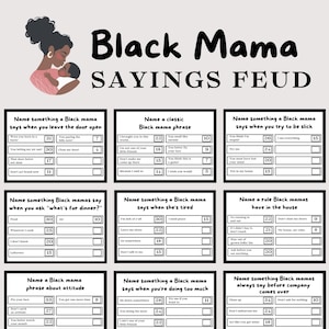 Black Mama Sayings, Black Momma Sayings Baby Shower Game, Black Moma Saying, Baby Shower Activities, Iconic Black Moms, Baby Shower Feud