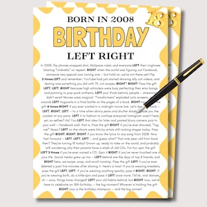 18th Birthday Left Right Game, Fun 18th Birthday Game for Her Him, 18th Birthday Party Game Pass the Prize, Born in 2008 Birthday Game