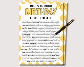 18th Birthday Left Right Game, Fun 18th Birthday Game for Her Him, 18th Birthday Party Game Pass the Prize, Born in 2008 Birthday Game