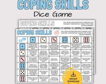 Tärningsspel om copingfärdigheter, utskrivbart copingspel för barn, aktivitet om copingfärdigheter, tärningsspel om mental hälsa, terapigruppspel för tonåringar