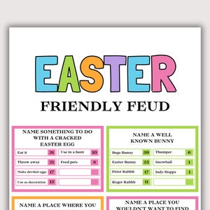 Easter Family Feud Game, Fun Printable Easter Game for Kids Adults, Family Easter Activity, Easter Friendly Feud Trivia Quiz, Easter Feud