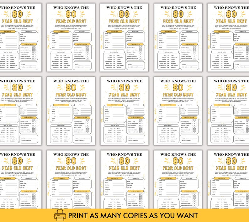 80th Birthday Who Knows the 80 Year Old Best Game, Fun 80th Birthday Game for Her Him, 80th Birthday Party Game, Born in 1946 Birthday Game image 3