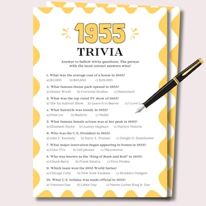 Jeu-questionnaire de 1955, Jeu-questionnaire pour le 70e anniversaire, Activités de fête pour le 70e anniversaire, Jeu pour le 70e anniversaire, Faits amusants à imprimer, Né en 1955