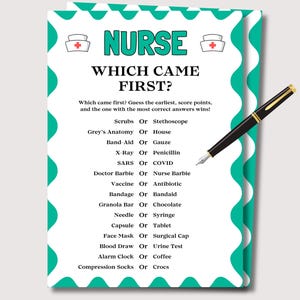 Nurse Which Came First Game, Nurse Games, Printable Nursing Party Game, Games for Nurse Retirement, Nursing Games, Doctor Medical Games