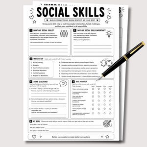 Arbetsblad för sociala färdigheter i PDF-format, Ark för vuxna och tonåringar, Gruppspel för sociala färdigheter, Dagboksaktiviteter för sociala färdigheter, Digital nedladdning